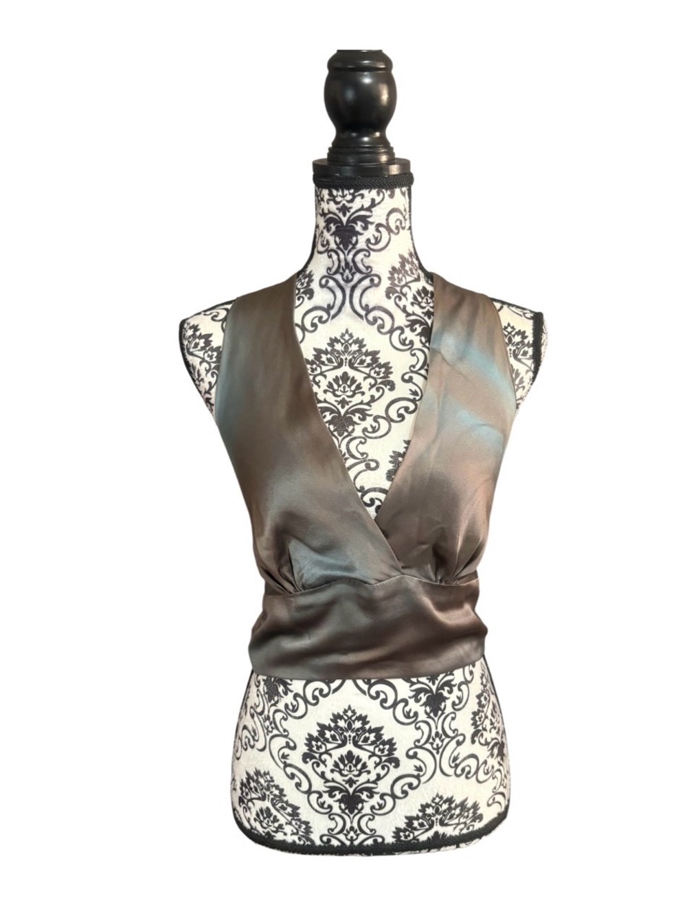 MAGGIE COULOMBE Silk V-Neck Halter Top
